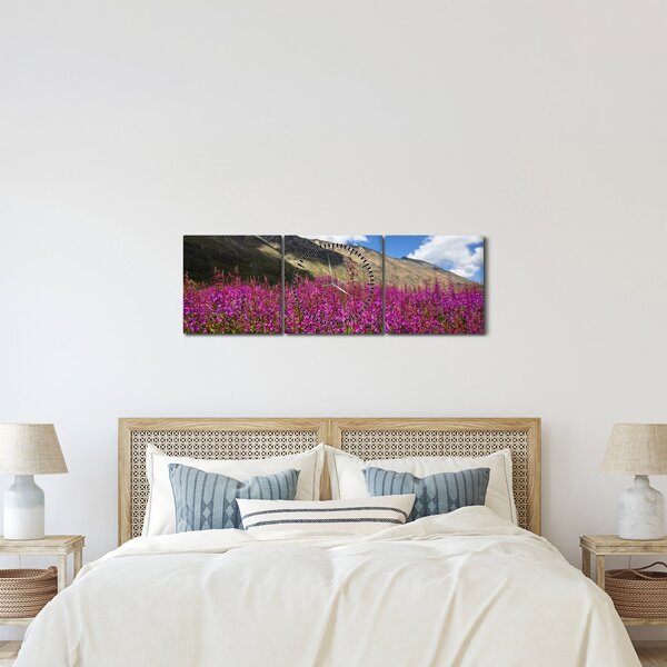 Tablou sceneriei cu lunca montană (cu ceas) (90x30 cm)