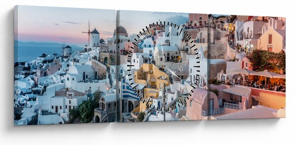 Tablou - Amurg în Santorini (cu ceas) (90x30 cm)