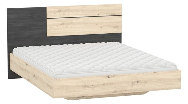 Pat matrimonial 160 cm Barca (Stejar artisan + pin nordic Negru). Promo -19%. 1071570