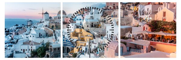 Tablou - Amurg în Santorini (cu ceas) (90x30 cm)