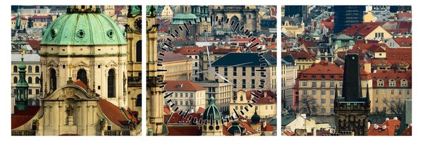 Tablou - Panorama din Praga (cu ceas) (90x30 cm)