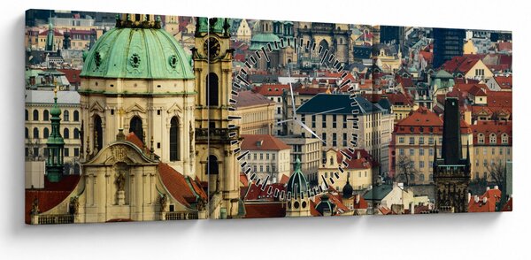 Tablou - Panorama din Praga (cu ceas) (90x30 cm)