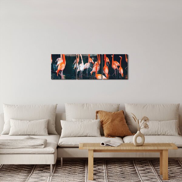 Tablou - turmă de flamingo (cu ceas) (90x30 cm)