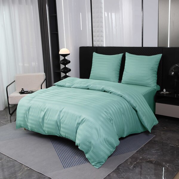 Lenjerie de pat hoteliera din microfibra JASMINE menta - dunga 2 cm Dimensiunile lenjeriei: 70 x 90 cm | 140 x 220 cm