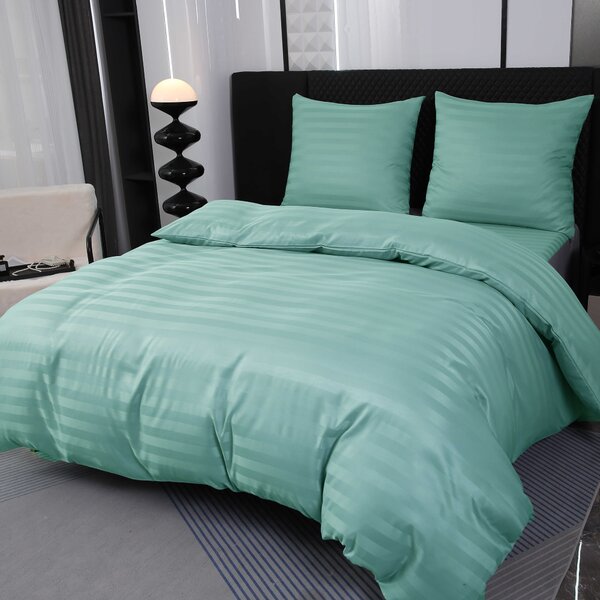 Lenjerie de pat hoteliera din microfibra JASMINE menta - dunga 2 cm Dimensiunile lenjeriei: 70 x 90 cm | 140 x 220 cm