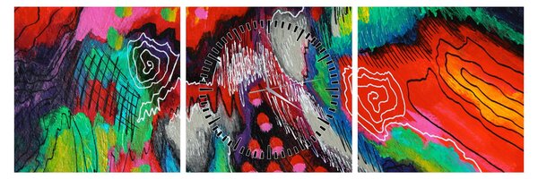Tablou abstract - culori (cu ceas) (90x30 cm)