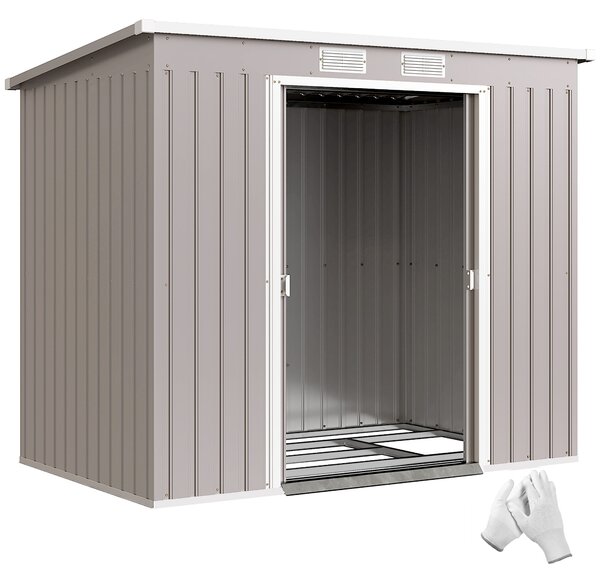Outsunny Magazie Grădină pentru Unelte cu Acoperiș Înclinat, Metalică, Ușă Dublă și Fante de Ventilație, 213x130x172 cm | Aosom România