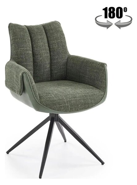 Scaun K579, verde olive/negru, stofa clasica/piele ecologica/otel, 65x