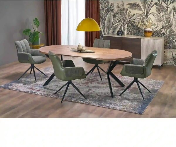 Scaun K579, verde olive/negru, stofa clasica/piele ecologica/otel, 65x