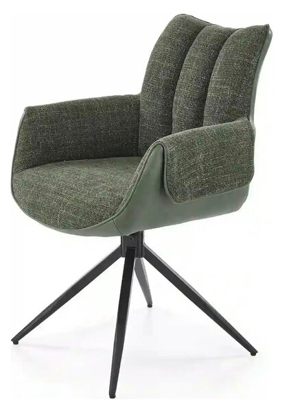 Scaun K579, verde olive/negru, stofa clasica/piele ecologica/otel, 65x