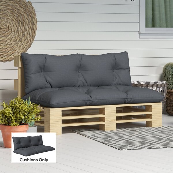 Outsunny Set de 2 Perne pentru Sezut si Spatar pentru Exterior pentru Paleti, Perne de Sezut Hidrofobe, Gri Carbune
