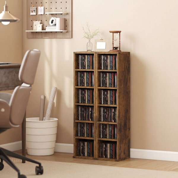 HOMCOM Set de 2 Rafturi pentru 204 CD-uri cu Polițe Ajustabile, 21x22,5x88,5cm, Maro Rustic | Aosom Romania