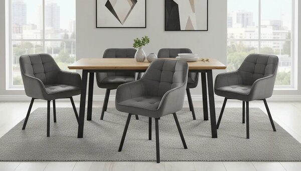 Scaun K588, gri - HLR 21, stofa catifelata/otel, 55x60x89 cm