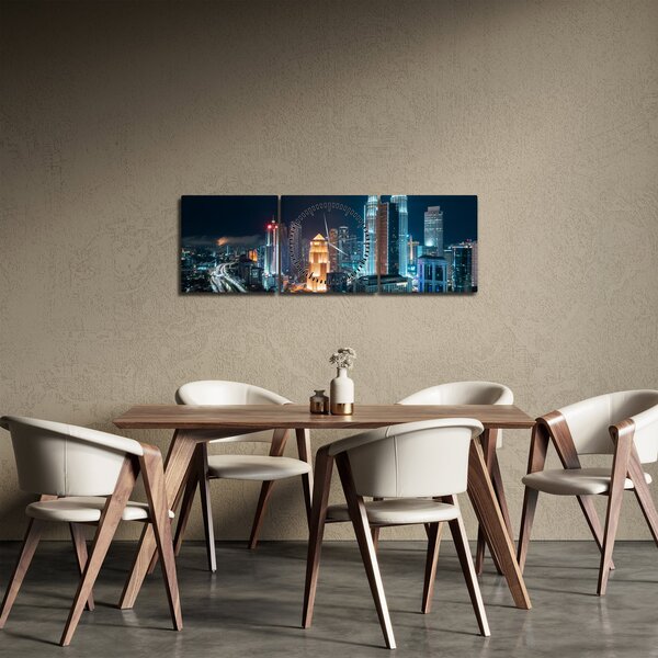 Tablou - Noaptea în Kuala Lumpur (cu ceas) (90x30 cm)