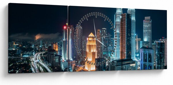 Tablou - Noaptea în Kuala Lumpur (cu ceas) (90x30 cm)