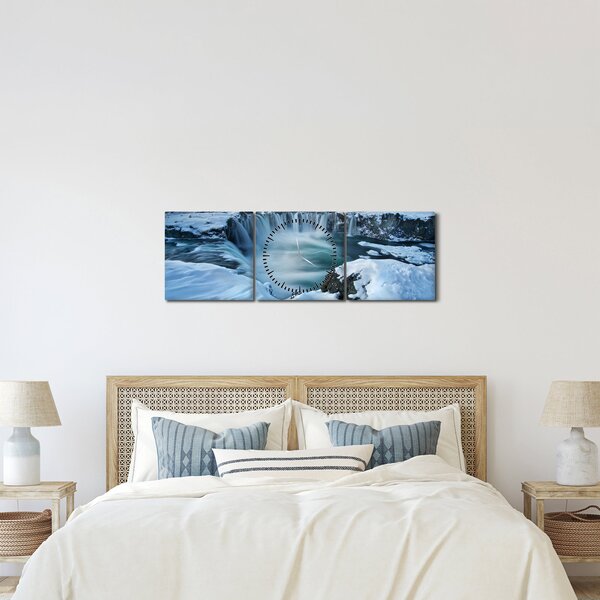 Tablou - Cascadele zeilor, Islanda (cu ceas) (90x30 cm)