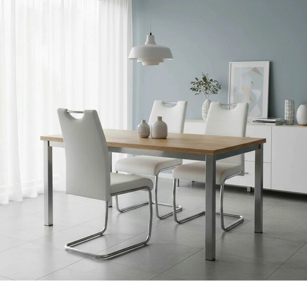 Scaun tapitat K211, alb/crom, piele ecologica/metal, 42x60x97 cm