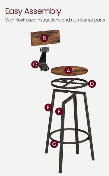 Scaun de bar 2 buc scaune înalte de bucătărie, maro rustic, înălțime șezut 73 cm