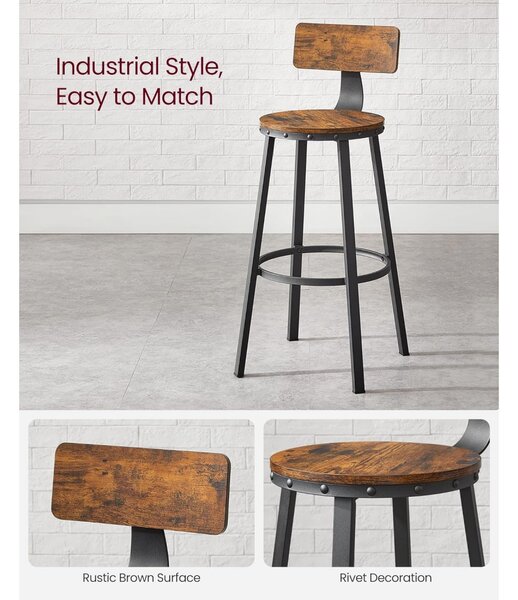 Scaun de bar 2 buc scaune înalte de bucătărie, maro rustic, înălțime șezut 73 cm