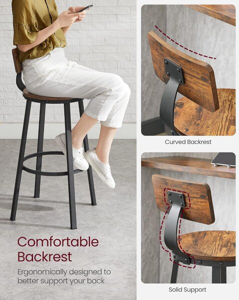 Scaun de bar 2 buc scaune înalte de bucătărie, maro rustic, înălțime șezut 73 cm