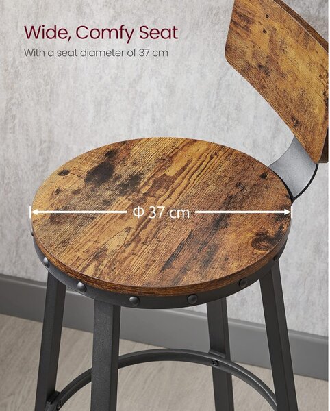 Scaun de bar 2 buc scaune înalte de bucătărie, maro rustic, înălțime șezut 73 cm