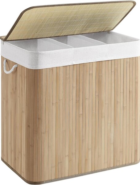 Coș de rufe din bambus 3 compartimente 3x50L