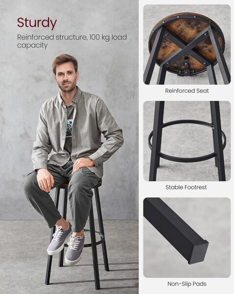 Scaun de bar 2 buc scaune înalte de bucătărie, maro rustic, înălțime șezut 73 cm