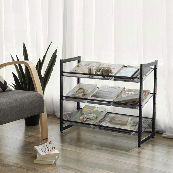 Raft depozitare pantofi cu rafturi din plasă metalică cu 3 niveluri, negru 74x30x62cm