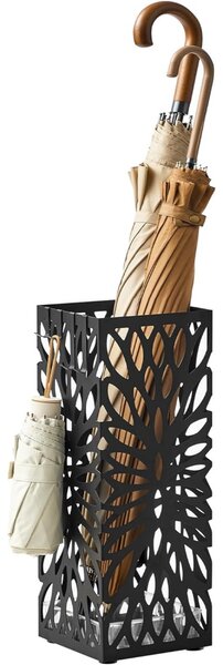 Suport umbrelă model pătrat cu cârlige, negru 15x15x41cm