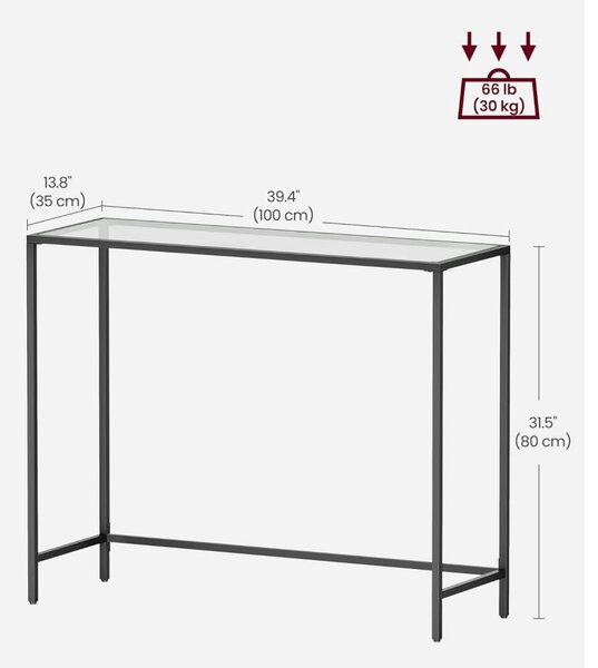 Masă consolă cu blat din sticlă securizată, negru 100x35x80cm