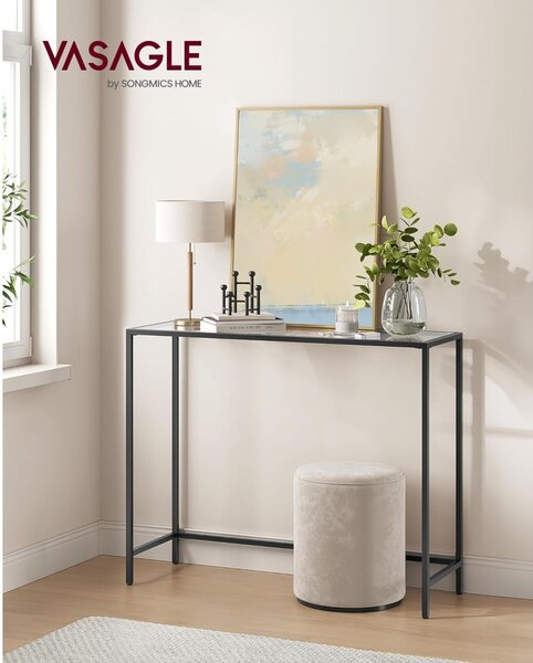 Masă consolă cu blat din sticlă securizată, negru 100x35x80cm