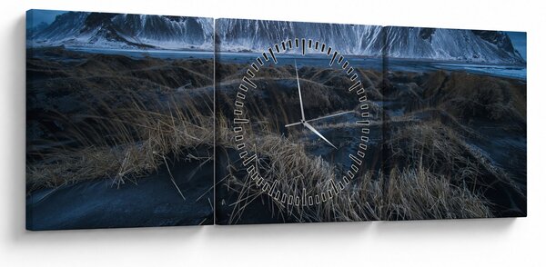 Tablou cu priveliște spre vărfurile Islanda (cu ceas) (90x30 cm)