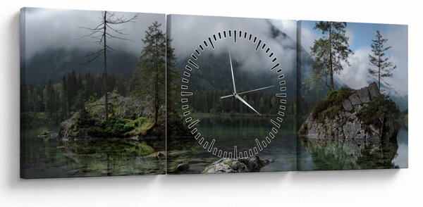 Tablou cu pomi în lac (cu ceas) (90x30 cm)