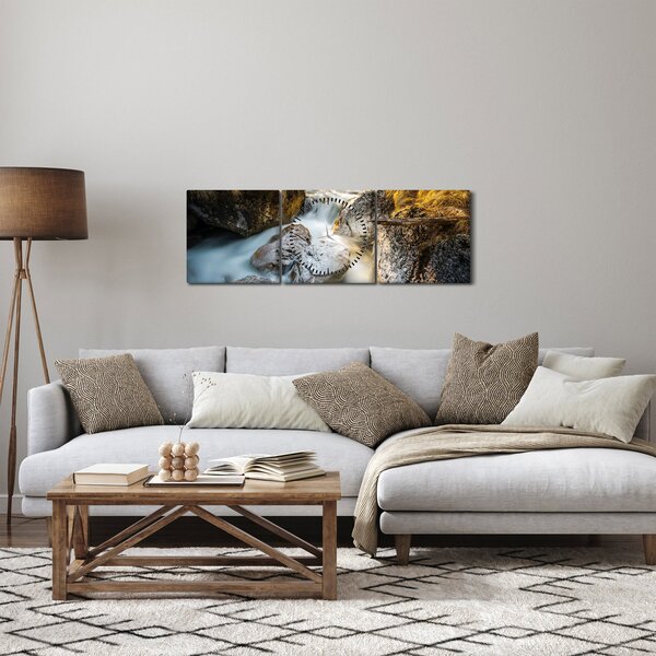 Tablou - Râul din pădure (cu ceas) (90x30 cm)