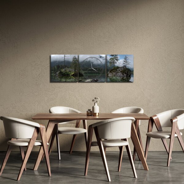 Tablou cu pomi în lac (cu ceas) (90x30 cm)