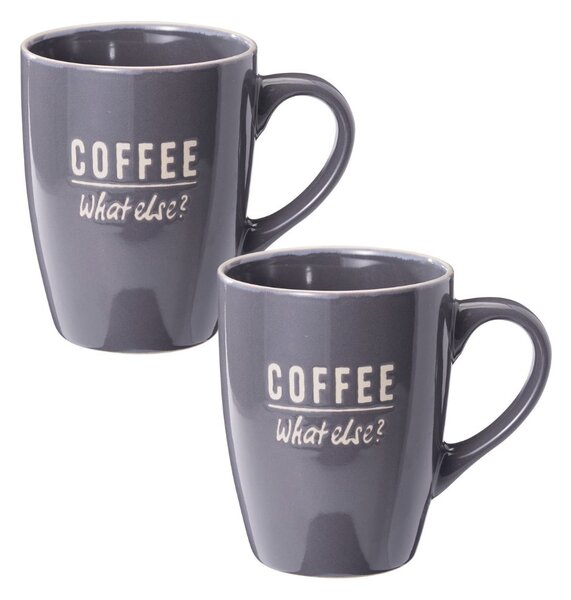 Set 2 căni Excellent Houseware, 340 ml, ceramică, „COFFEE – What else?”