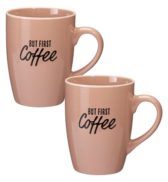 Set 2 căni Excellent Houseware, 340 ml, ceramică, „BUT FIRST Coffee”