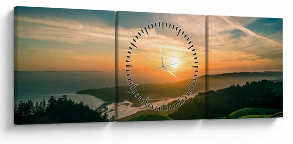 Tablou cu soarele răsărind deasupra mării (cu ceas) (90x30 cm)