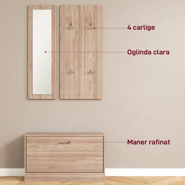 HOMCOM Set Mobilier Hol cu Bancă Pantofar, Cuier și Oglindă din Lemn | Aosom Romania