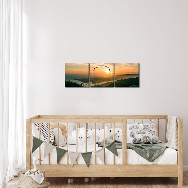 Tablou cu soarele răsărind deasupra mării (cu ceas) (90x30 cm)