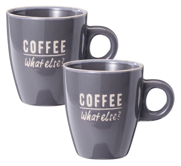Set 2 căni Excellent Houseware, 220 ml, ceramică, „COFFEE – What else?”