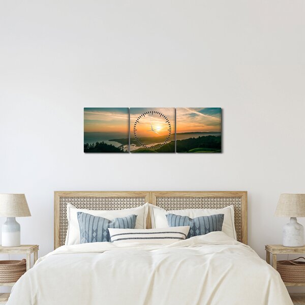 Tablou cu soarele răsărind deasupra mării (cu ceas) (90x30 cm)