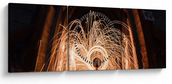 Tablou - Show de lumini deasupra șinelor (cu ceas) (90x30 cm)
