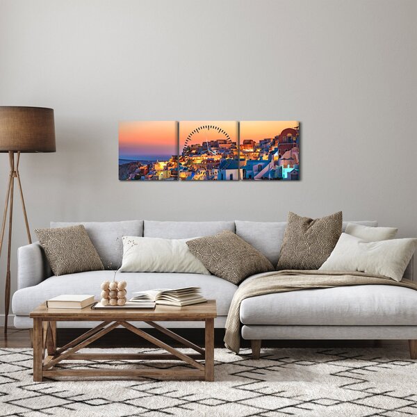 Tablou - Santorini în amurg (cu ceas) (90x30 cm)
