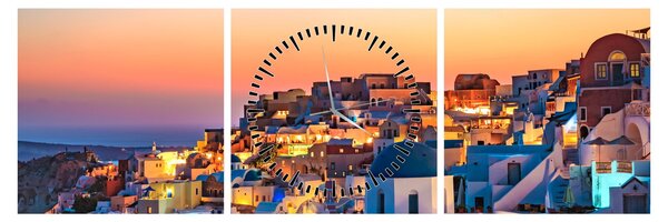 Tablou - Santorini în amurg (cu ceas) (90x30 cm)