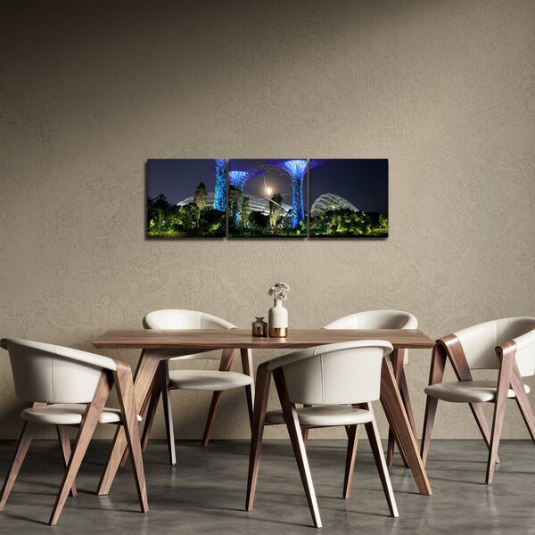 Tablou cu lună plină în grădinile din Singapur (cu ceas) (90x30 cm)