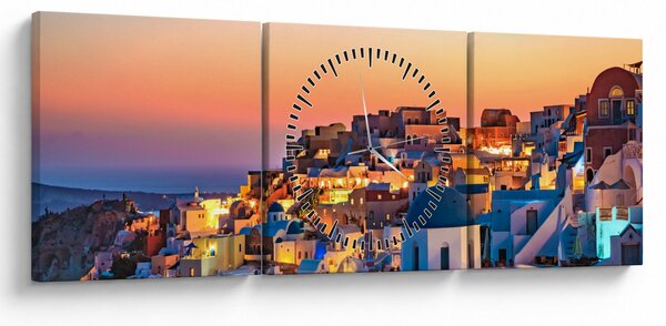 Tablou - Santorini în amurg (cu ceas) (90x30 cm)