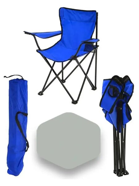 Set 2 Scaune Pliabile cu Cotiere și Suport, Pentru Camping sau Grădină,albastru