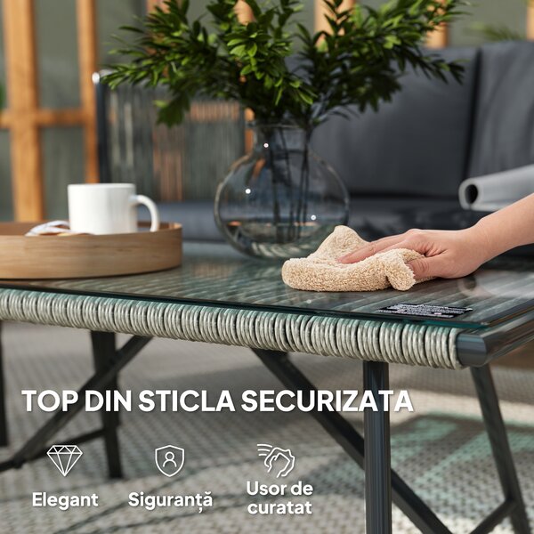 Outsunny Set de Exterior din Rattan 2 Fotolii, Canapea și Măsuță Gri | Aosom Romania