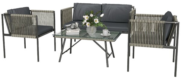Outsunny Set de Exterior din Rattan 2 Fotolii, Canapea și Măsuță Gri | Aosom Romania